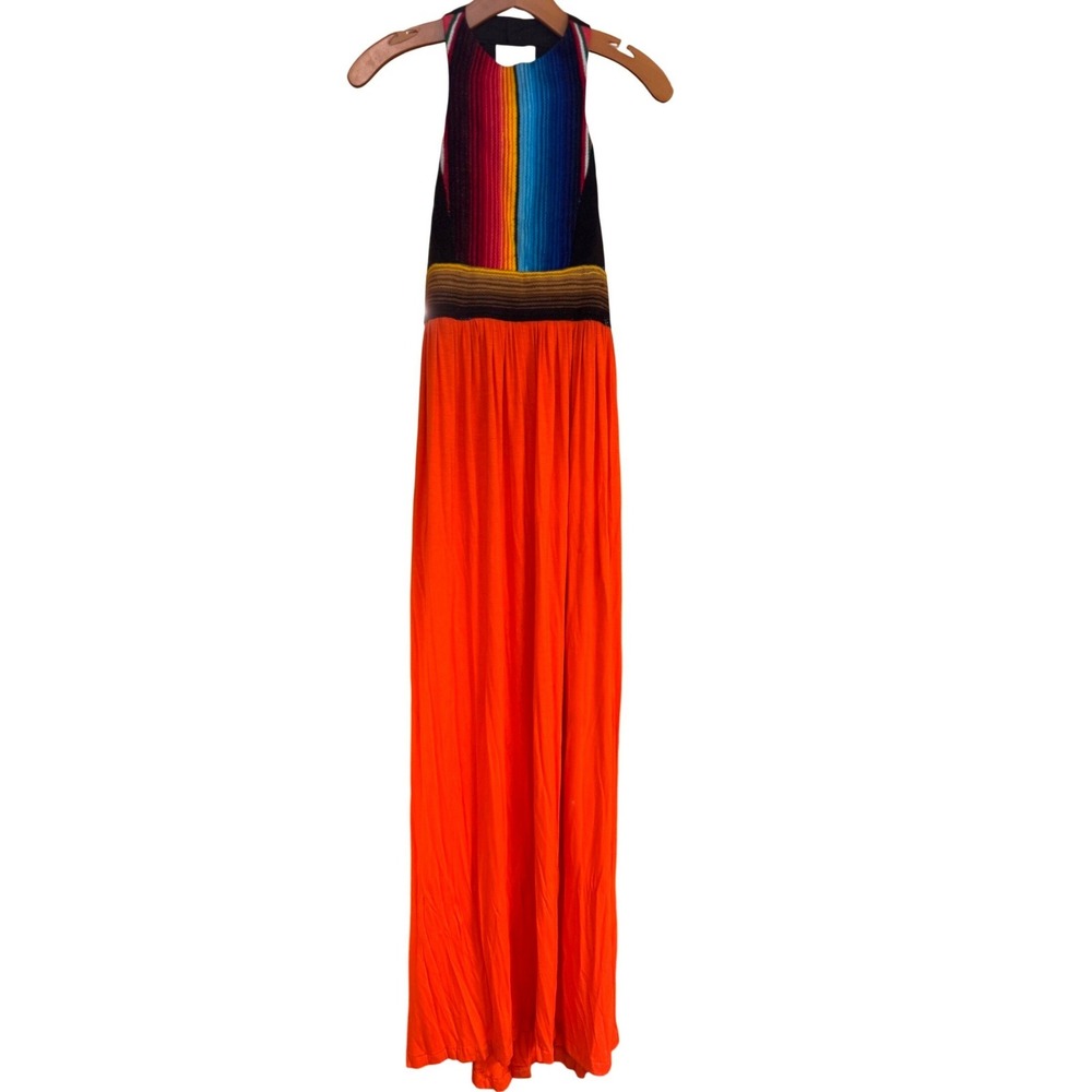 Mamie Ruth Rainbow Serape Striped Halter Maxi Dress Boho Festival‎ Womens Small